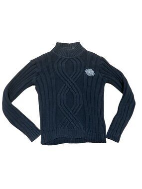 Harley-Davidson Black Cable Knit Sweater Sz M Cotton Logo Pullover Turtleneck